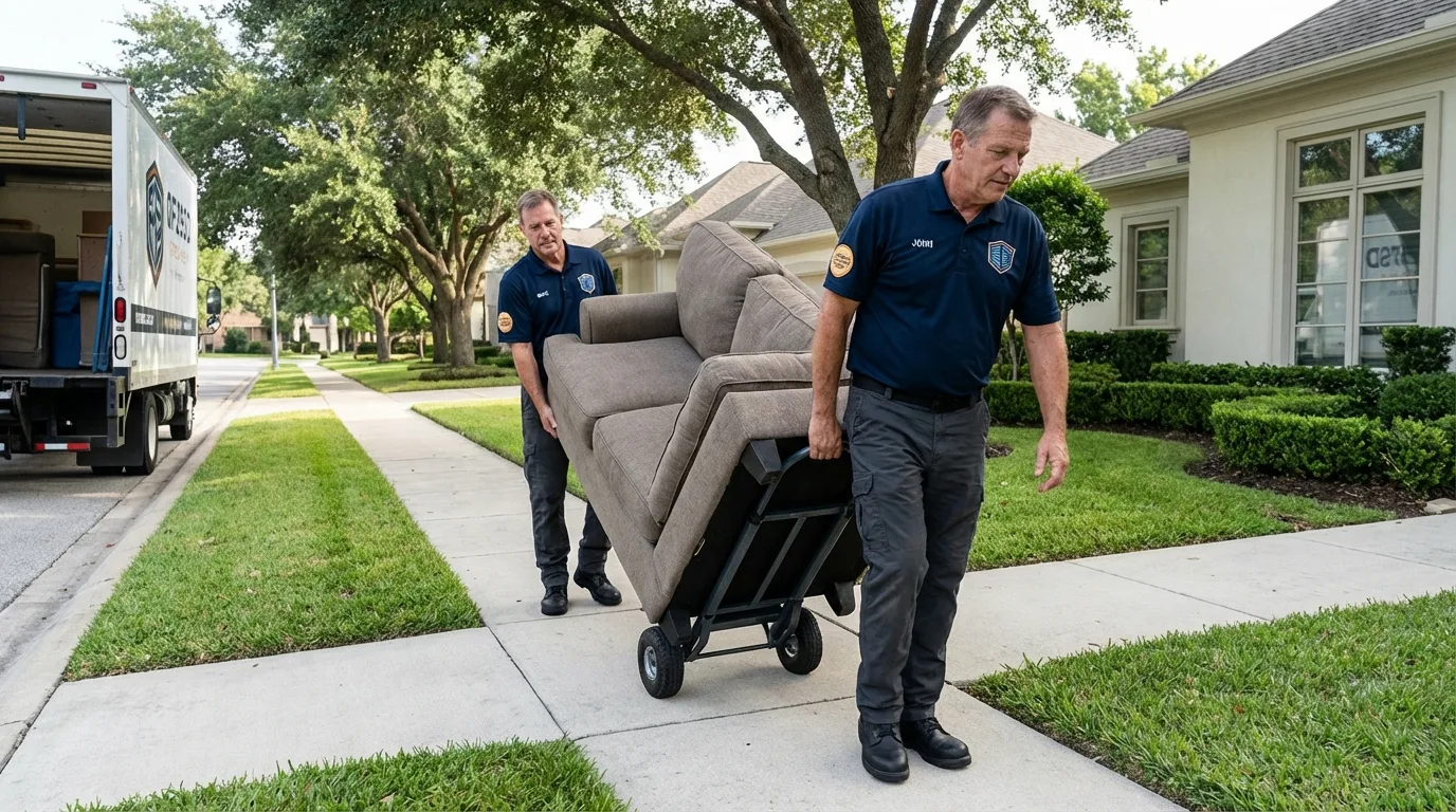 Local residential moving crew loading furniture in Selma, NC