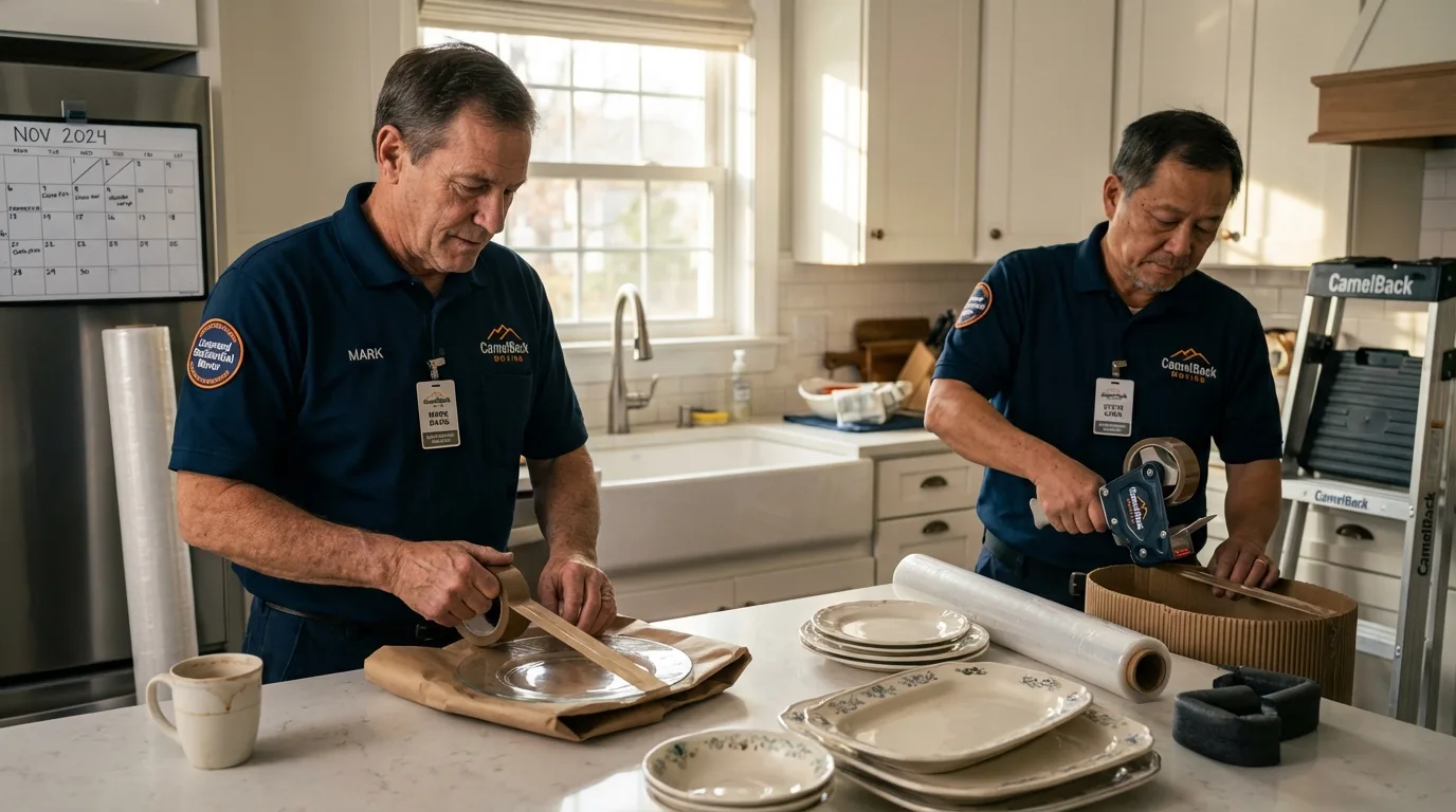 Professional crew packing kitchen dishware in Selma, NC